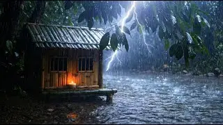 Cozy Bamboo Cabin in Thunderstorm ⛈️ Heavy Rain & Lightning Sounds for Deep Sleep