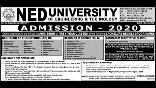 NED University of Engineering & Technology || Admissions 2020 ||