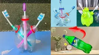 How to make a toothbrush stand with plastic bottle a home || plastic bottle makeup brush holder
