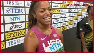 Gabby Thomas upbeat about winning the women&rsquo;s 200m Final - World Athletics Championships Budapest 23