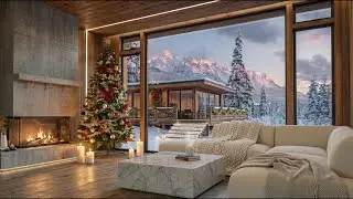 4K Luxury Winter Cabin ❄️ Cozy Fireplace Ambience & Soft Ambient Music for Deep Sleep