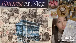 PINTEREST BOARD TELLS ME WHAT TO DRAW 🍰☕️CAFE themed art vlog / food illustrations, sanrio, boba