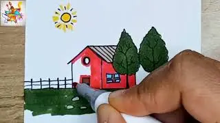 How to Draw a Beautiful House and Trees | Easy Nature Landscape Drawing Tutorial