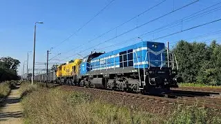EU07-424,  20D-002 + TEM2-102 i ET22-1125 z pociągami towarowymi w Żmigrodzie.
