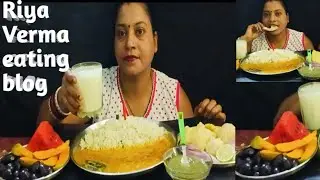 Eating jeera rice with Tadka, Papad,salad fruits and lassi #eatingshow #viralvideo #trending🍉🍇🍋