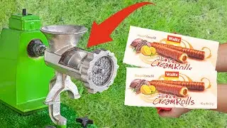 EXPERIMENT! Meat Grinder vs Choco cream Rolls with Orange - *Satisfying video*