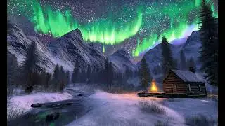 Winter Aurora Ambience - Snowy Mountain Serenity for Relaxation