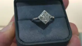 Custom Made Compass Set Princess Cut Halo Diamond Engagement Ring