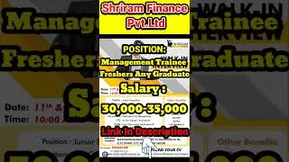 Shriram Finance Recruitment For Management Trainee (Fresher's)Any Graduate #shorts #trendingshorts