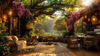 morning exotic plant coffee shop ☕🎶 magical spring ambience w/ relaxing music for upbeat your moods