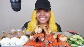 LOBSTER TAILS +  EGGS SEAFOOD BOIL MUKBANG 먹방 EATING SHOW!