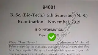 2019 Mdu BSc Biotech 5th Sem Bio Informatics Question Paper