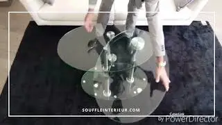 Table basse 2 plateaux pivotant en verre transparent ovale, Daniela