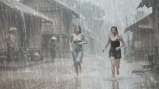 Extreme Thunderstorms and Heavy Rain in Indonesia 🌧️ Soothing Sounds for Sleep |Rain Walk in Village