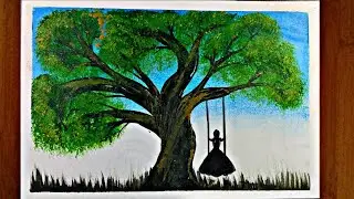 Easy Tree Painting 🌳 | Swing Scenery Drawing for Beginners | Acrylic Art