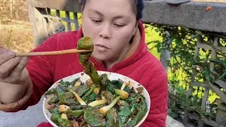 Village Girl Making a Fiery Spring Onion and Chilli Stir-Fry in the Chinese Countryside