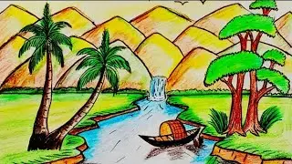 How to draw a beautiful natural scenery is drawing and painted 