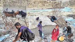 Traditional nomadic life in winter: building a natural shelter with oak and stone by the wild river🛖