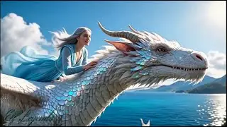 Freedom & Love. The Flight of the White Dragon with the Elf. Mystic portal. Fantasy AI.