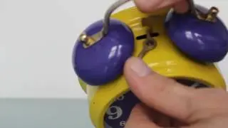 SOLD! JERGER German ALARM Clock PURPLE Yellow DOUBLE Bells Mid Century Vintage WORKING