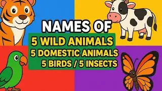 Name of 5 Wild Animals /5 Domestic Animals /5 Birds/5 Insects II Noun II Class 1 English