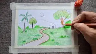 Easy landscape drawing and coloring || Step by step drawing tutorial 