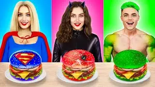 Superhero Chocolate Food Challenge | Eating Hero VS Real Food for 24 HRS! Mukbang by RATATA BOOM