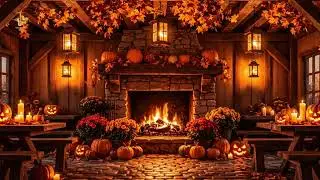 Spooky Night at Cozy Cafe Halloween Ambience 🍂 Soft Halloween Jazz Music & Crackling Fireplace