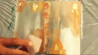DIY Gray, Orange, Gold Leaf Glitter Abstract Wall Art | Copper and Red #glitterwallart