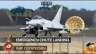 TYPHOON FGR4 EMERGENCY BRAKE PARACHUTE (DRAG CHUTE) LANDING &bull; RAF CONINGSBY