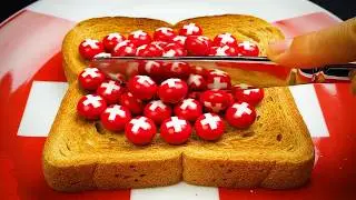 ASMR Toast Spreading PART 1 &ndash; 12 Different Flags Balls Edition