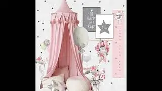 Kids Bed Canopy with PomPom Hanging Mosquito Net for Baby Crib Nook Castle Game Tent Nursery