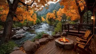 Relax by the Forest River | Autumn Porch Firepit & Gentle Birdsong Ambience for Sleeping, Study