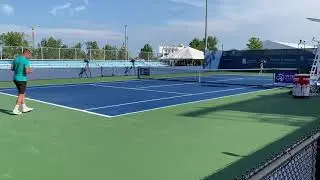 Dennis Shapovalov practices with his coach Mikhail Youzhny at Cincinnati Open 2021