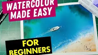 Easy Watercolor Seascape | Boat | Ocean and Beach Aerial View for Beginners #watercolortutorial