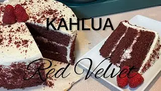Boozy Born Day Cake | KAHLUA Red Velvet Layered Cake #kahlua #redvelvetcake #eatathomeck