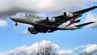 World's biggest passenger plane Airbus A380-861 landing at Birmingham Airport from Dubai (A6-EEE)