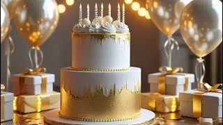 Happy birthday song| happy birthday cake| white and gold cake