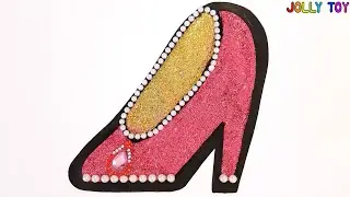 How to draw glitter Princess Shoe for Kids - Shoe Drawing, Painting and Coloring for Kids