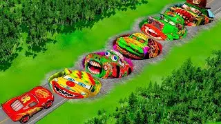 Mega Pixar Cars Pit Transform Big & Small Lightning McQueen Into Evil Mcqueen! BeamNG.Drive Battle!