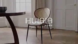 HULALA HOME|Flora Curved Wood Backrest Faux Leather Upholstery Cushion Comfortable Dining Chair