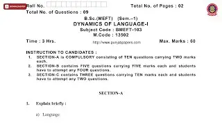 BSC MEFT 1ST SEM DYNAMICS OF LANGUAGE 1ST DEC 2018 | PTU