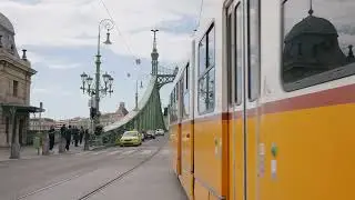 Yellow Tram Crossing Liberty Bridge