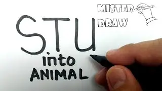VERY EASY , How to turn letter STU into animal cartoon , learn how to draw animal