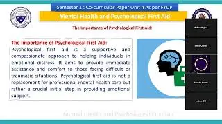 Co-curricular Course :  Semeseter Unit 4 Mental Health and Psychological First Aid