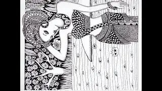 Beautiful tribal woman standing in a pond drawing using mandala art | Tribal Lady drawing Doodle art