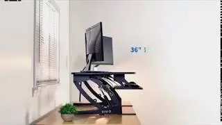 VIVO Black Height Stand up Desk Converter | Quick Sit to Stand Tabletop Dual Monitor Riser