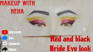 Red and black eye makeup|Eye look for bride|3 colour eye makeup| double cut crease|Makeup with Neha