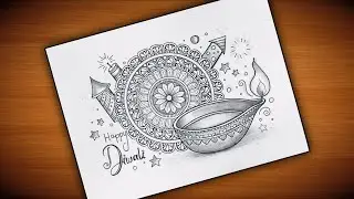 Diwali Drawing/How to draw Diwali Diya with Mandala Art /Diya with Mandala Art for Beginners/Diwali