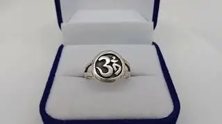 OM Symbol Meditation Ring Band 925 Sterling Silver Black Enamel Size 7.5
